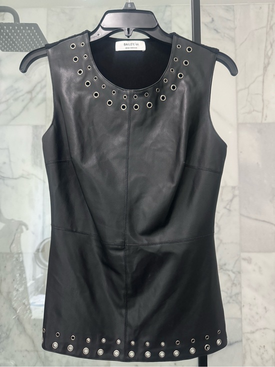 Bailey 44 Tops - Bailey 44 Black Faux Leather Top with Silver Grommet Details